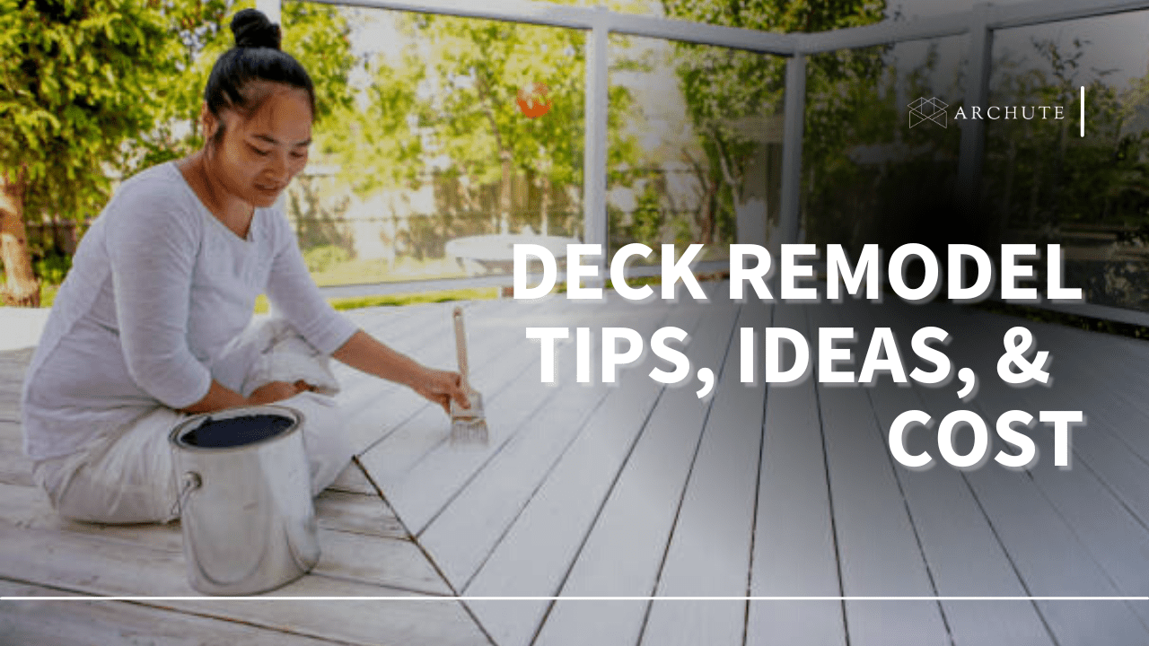 Smiling asian woman painting a deck